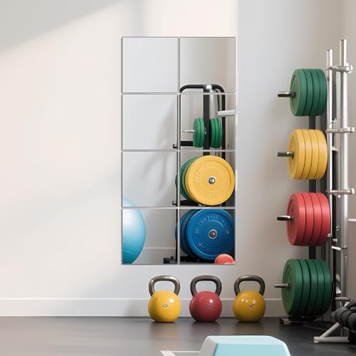 Image of Ruomeng Full Length Mirror Tiles - 12 Inch x 8Pcs Frameless Wall Mirror Full Body Mirror for Home Gym Vanity Bedroom, Living Room