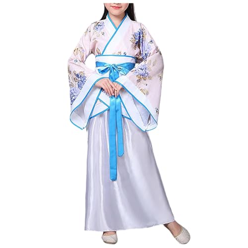 Kimono japonés para niños niña vestido Yukata albornoz kimono vestido japonés niño impreso albornoz largo chino de dormitorio niña niños tradicional tela boda fiesta rendimiento vestidos Cosplay, Rosa