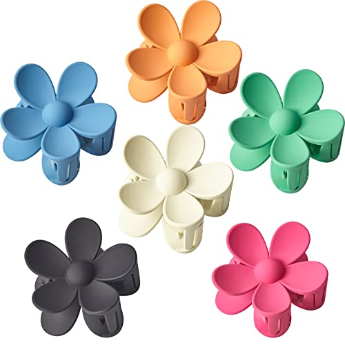 RVUEM-Hair-Claw-Clips-6-PCS-Flower-Hair-Clips-for-Women-Big-Jaw-Clips-Strong-Hold-Non-Slip-Hair-Catch-Clamps-Barrettes-6-Colors-Hair-Accessories-Hair-Clips-for-Thick-Thin-Hair