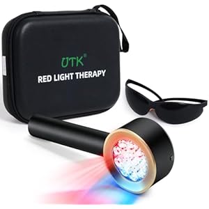 UTK Handheld Blue & Red Light Therapy Device with 4 Wavelengths (470/660/850/940nm), Near Infrared Red Light Deeply Pain-Relief, Red Light Therapy for Body & Face, Portable Gift for Women