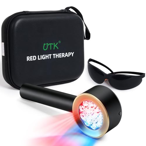 UTK Handheld Blue & Red Light Therapy Device with 4 Wavelengths (470/660/850/940nm), Near Infrared Red Light Deeply Pain-Relief, Red Light Therapy for Body & Face, Portable Gift for Women