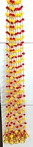 Magpie Collections Handmade Yellow & Red Strings Pom Pom for Door,Wall Hanging Bandhanwar Toran, Garland for Decoration Diwali Festival,Navratri,Wedding (6FT,5 Strings)
