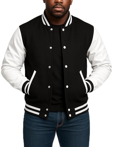 Image of Mens Varsity Letterman Baseball Bomber Jacket | Casual Fashion Wool & Faux Leather College /High School Jackets