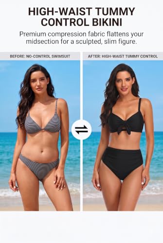 Image of Tempt Me High Waisted Tie Front Bikini Set Two Piece Tummy Control Swimsuit