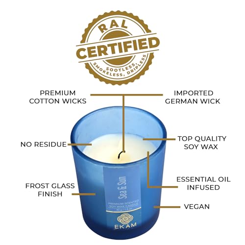 Image of EKAM Sea & Sun Votive Soy Wax Scented Candle, 40 Grams, 10 Hours Burn Time| Long Lasting Premium Candles | Ideal for Home Decor | Gifting & Aromatherapy