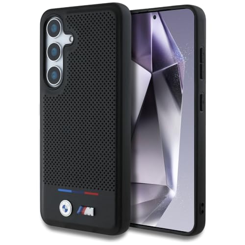 CG Mobile BMW Étui de Protection en Cuir Tricolore à Rayures pour Samsung Galaxy S25 Compatible avec MagSafe Noir