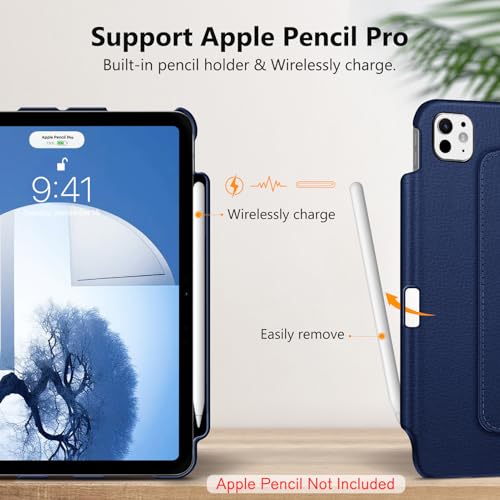 Image of Fintie Rotating Case for iPad Pro 11-inch (M5) 2025 / (M4) 2024 - [Built-in Pencil Holder] 360 Degree Swiveling Smart Stand Protective Cover, Auto Sleep /Wake, Navy