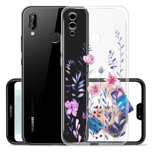 Pazpnoy Funda para Huawei P20 Lite,Transparente TPU Carcasa con Hermoso Flores Dibujos Diseño,Ultrafino Suave Silicona Mujer Protección Case Cover-3