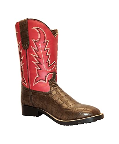 TuffRider Children's Redwood Square Toe Western Boot- Brown w/Red-With Free Assorted Striped Socks2
