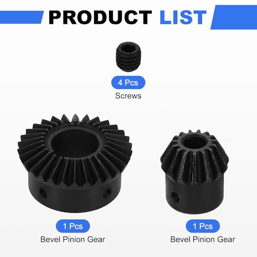 Image of uxcell 2Pcs Tapered Bevel Gears Set, 1.5 Mod 1:2 (15T /30T) Harden Steel Straight Bevel Gear, 90 Degree Steering Motor Gears, (8 /19mm Shaft Hole with Keyway)