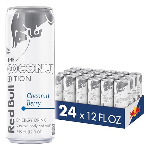 Image of Red Bull Coconut Edition Energy Drink, Coconut Berry, with 114mg Caffeine plus Taurine & B Vitamins, 12 Fl Oz, Pack of 24 Cans