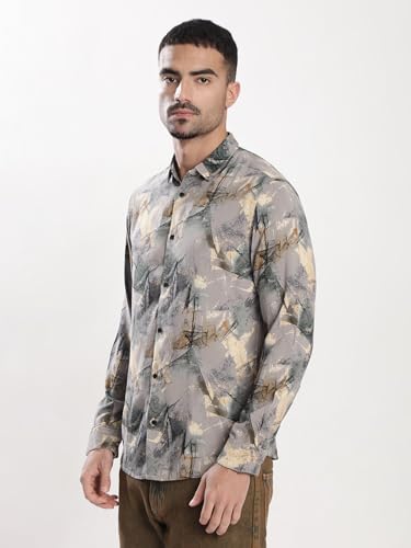 Image of BENE KLEED Men's Abstract Print Cotton Blend Shirt | Spread Collar | Full Sleeves | Tailored Fit |