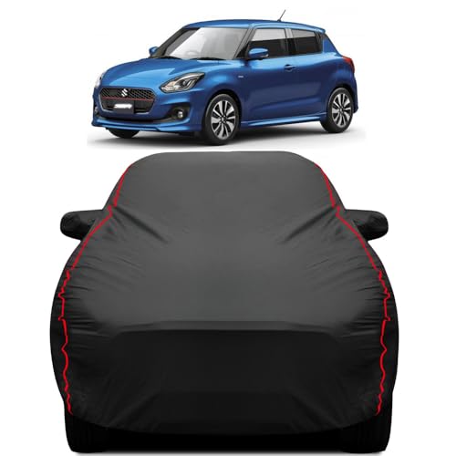Image of Teenox Polyester Car Body Cover Compatible for Maruti Suzuki Swift 3rd Gen [2018-2024] All Variants | Heavy Stitched with Piping | All Weather Protection Cover - Black