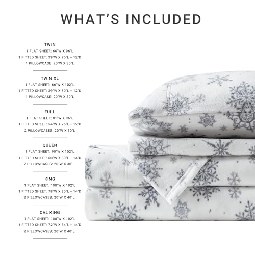 Image of True North by Sleep Philosophy Soft & Cozy Micro Fleece Sheet Set, Fitted Sheets Deep Elastic Pocket Fits Up to 16 inch Mattress, Warm Winter Bedding, Fleece Bed Set Queen Snowflake Boho 4 Piece