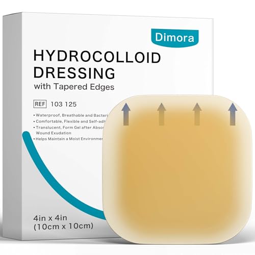 Image of Dimora 4 inch x 4 inch Hydrocolloid Dressing Tapered Edges for Wound Care, 10 Pcs Large Hydrocolloid Bandages for Burn, Blister, First Aid Kit Essential Wound Dressing