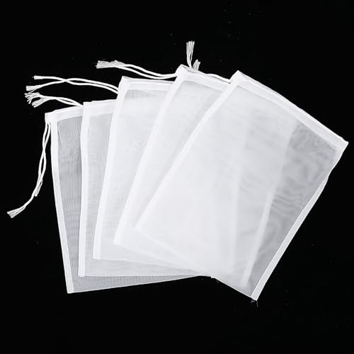 Paquete de 5 bolsas coladoras de leche de nueces, 20 x 15 cm, paños de muselina de nailon para cocinar, colador de nailon, bolsas de gasa de malla fina para yogur, almendras, soja, leche de avena