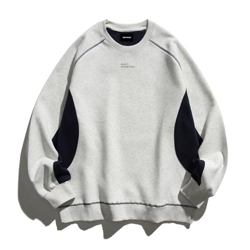 Men's Oversized Color Block Crewneck Sweatshirt Y2k Letter Graphic Long Sleeve Casual Pullover Shirt