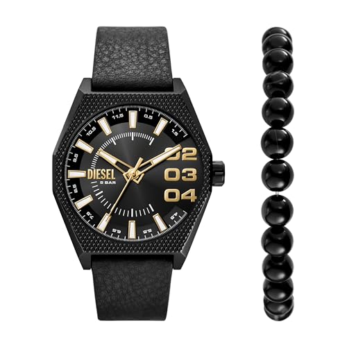Relojes Hombre, Watch Set Reloj y pulsera Diesel Modelo: DZ2210SET Scraper de piel en color negro para hombre