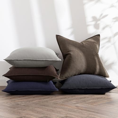 Image of MIULEE Decorative Linen Euro Sham Pillow Covers 24x24 Inch CoffeeBoho Farmhouse Neutral Winter Couch Throw Pillows for Bed Pack of 2 Accent Modern Pillowcase Sofa Livingroom Home Decor