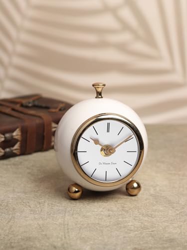 Image of Decor de Maison Brings Handcrafted Sphere Timekeeper Table Clock for KidsRoom, Living Room, Bedroom, Study Table|Classic Non-Ticking Tabletop Battery Operated Analog Desk Clock in White (12x12x14cm)