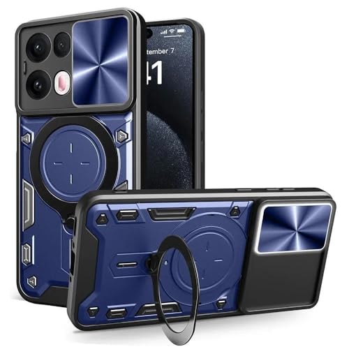 Image of Designerz hub Moto G67 Power Back Case | Hybrid Case with 360 Degree Rotating Finger Ring Holder + Slider Shutter Camera Protection Case for Moto G67 Power- Blue