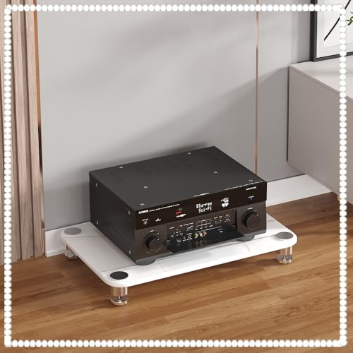 Audio-Regal, AV-Medienständer, 1-, 2-, 3-, 4-stufiges HiFi-Verstärker-Rack, TV-Eckregal für Entertainment-Center, gehärtetes Glas und Edelstahl (weiß, 60 x 40 x 10 cm, 1 Ebene)