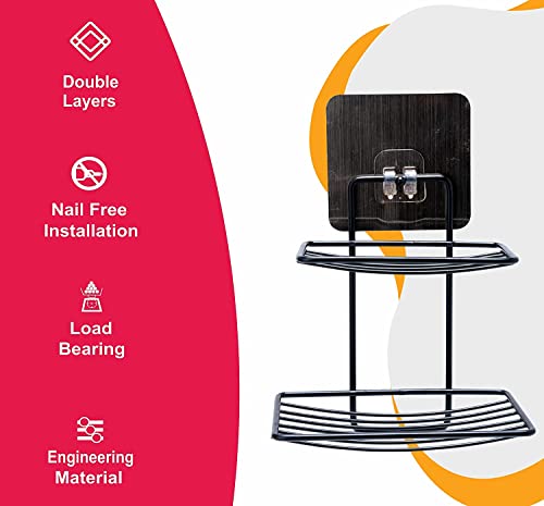 Image of BONIRY Wall Mounted Double Layer soap Dish Holder Stainless Steel Wall Hanging Soap Storage Rack for Kitchen Bathroom-with Self Adhesive Magic Sticker - Black
