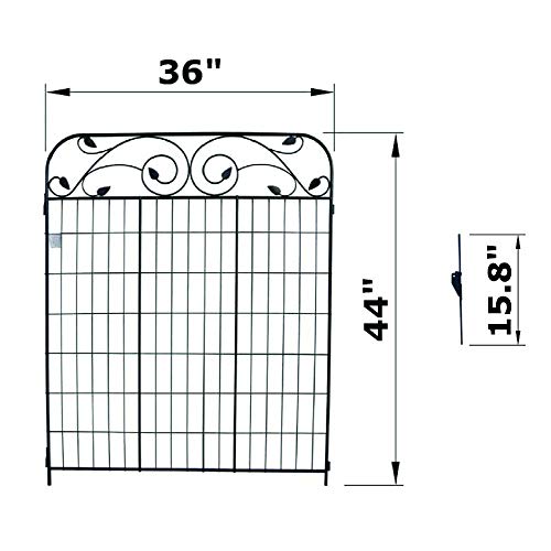 4 Pack Black Coated Steel Decorative Garden Fence Panel with 8 Leaves, 44 inch by 36 inch (Linear Length 12 feet) Metal Folding Fence Wire Fencing Patio Flower Barrier Section Panel