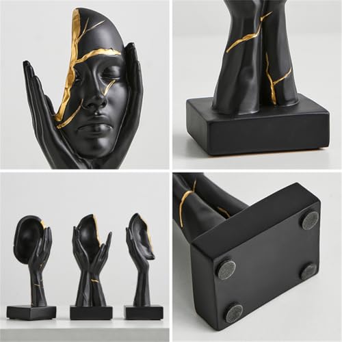 Set de 3 estatuas pensadoras modernas en resina negra miniatura 4