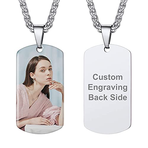 U7 Custom Photo Necklace Men Women Personalized Jewelry Customized Any Picture Pendant Stainless Steel Chain 18-30 Inch Tennis Necklaces, Mothers or L