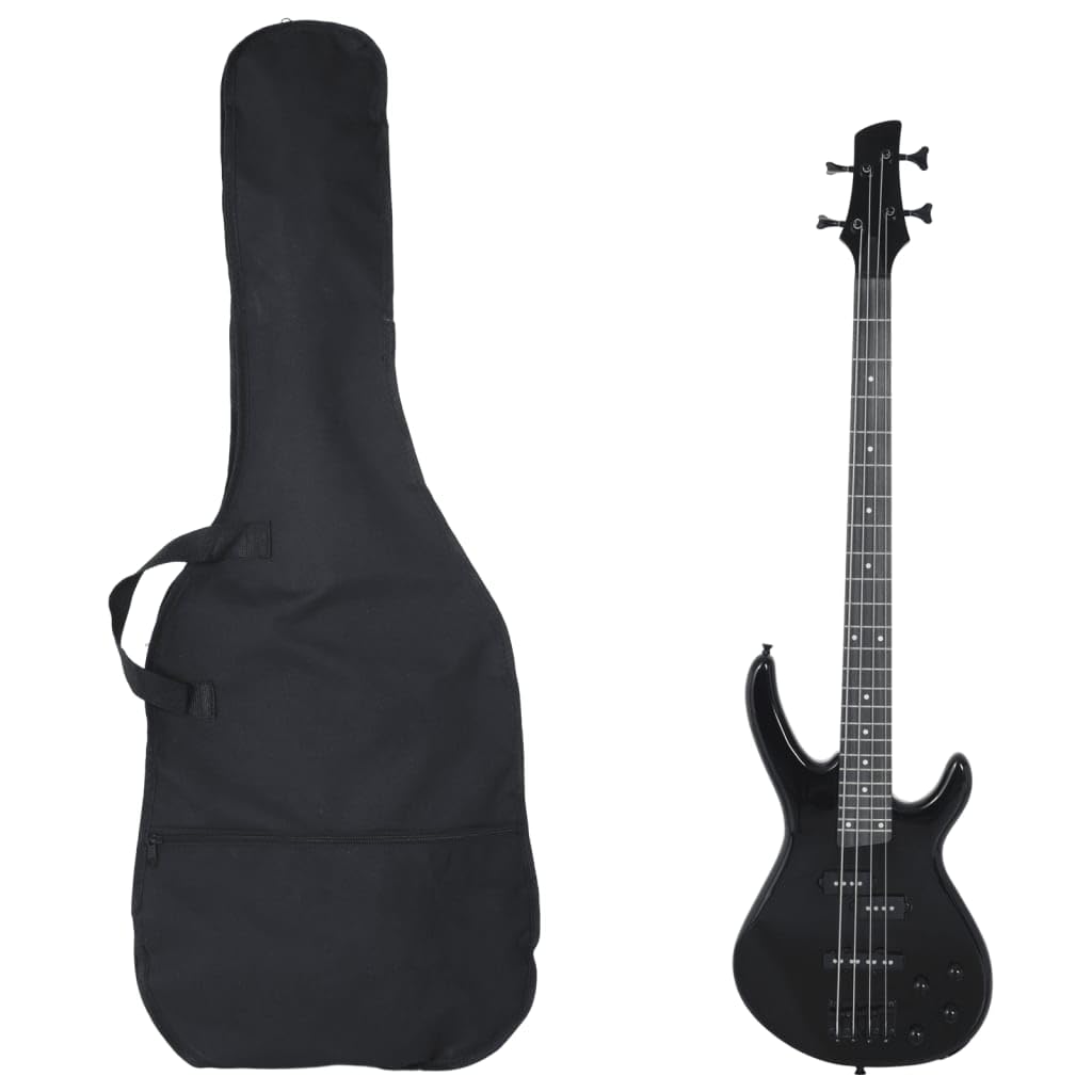 E-Bass für Anfänger mit Tasche, Schwarz, 4/4 46 Zoll, Massivholz, inklusive Stimmgerät, Plektrum, Audiokabel, Tragegurt, für Unterricht Übung Bühne Studio Band