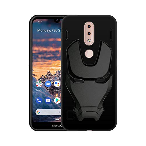 Image of COVERLY Official 3D Touch Feel Trending Avengers Logo Mask Soft Rugged Grip Silicone Iron Man Super Power Cartoon Movie Engraved Silicone Matte Back Cover for Nokia 4.2 (2019) -HD Black Avenger