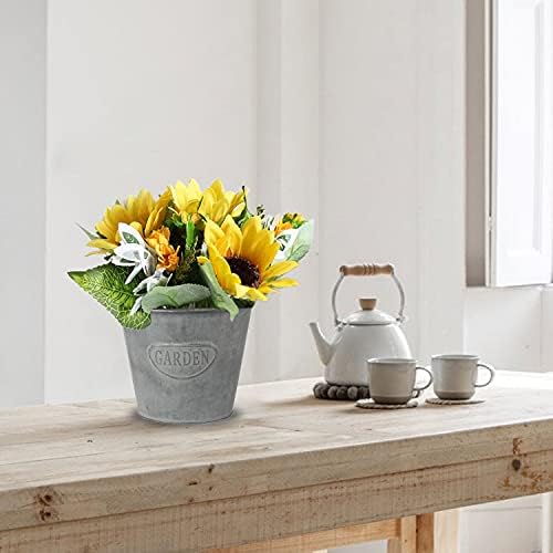 Oairse Set of 4 Plant Pots Outdoor Galvanised Planter Garden Planters Metal Plant Pots Vintage Zinc Round Bucket Flower Pot Rustic Container for Plant or Decorative Home Modern Farmhouse Indoor