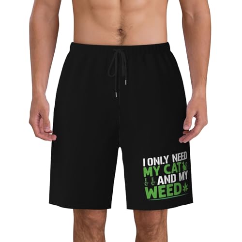 I Only Need My Cat and My Weed Mens Swim Trunks Quick Dry Board Shorts 7