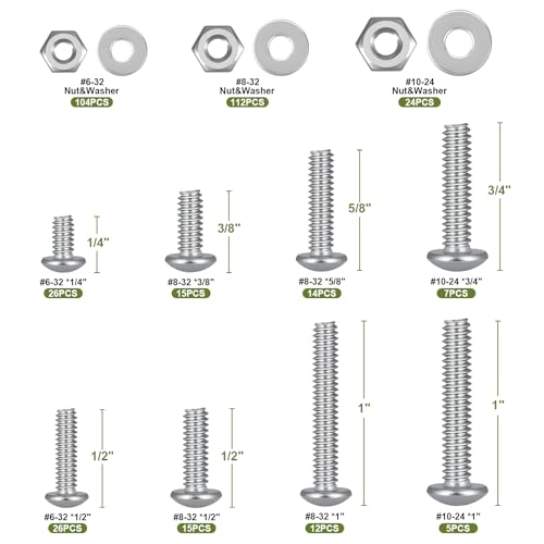 image for SVLING 360Pcs Machine Screws and Nuts Assortment Kit,#6-32#8-32#10-24 