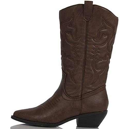 Soda RENO-S Women's Western Cowboy Pointed Toe Knee High Pull On Tabs Boots