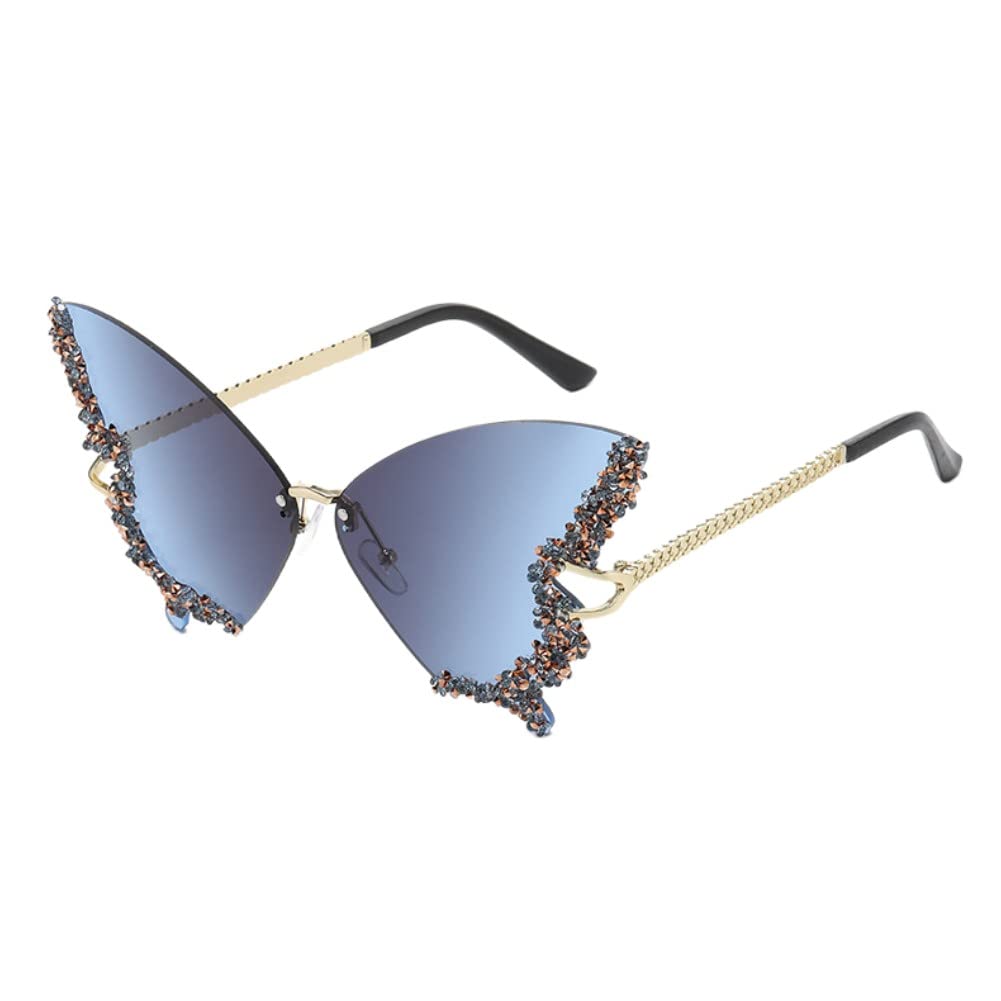 Women's Retro Classic Butterfly Shape Diamond Rimless Sunglasses UV Blocking Sunglasses