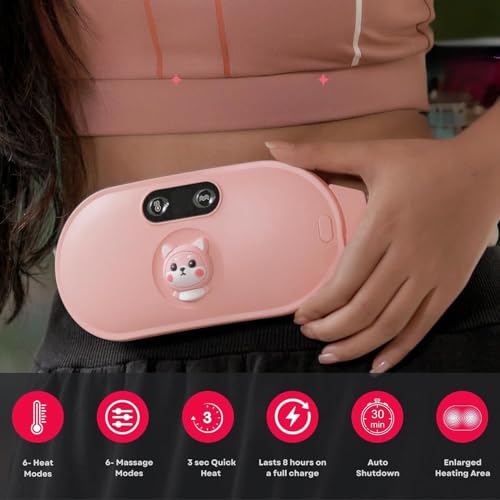 Image of KOT Heating Pads for Cramps, Period Cramp Massager Portable Cordless Heating Pad with 6 Heat Levels and 6 Massage Modes, Heating Pad for Back Pain Relief Menstrual Heating Pads, Pink (PINK-DOLL)