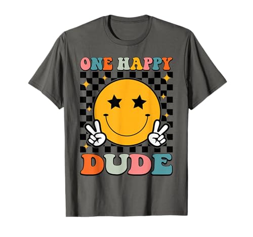 One Happy Dude Retro Groovy 1st Birthday Family Matching T-Shirt