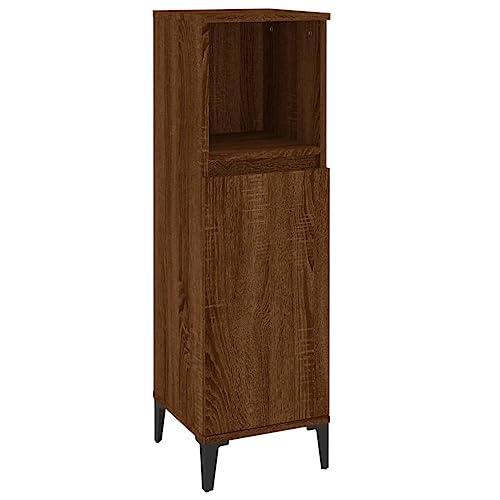 vidaXL Badschrank, Schrank für Badezimmer, Badezimmerschrank mit viel Stauraum, Hochschrank Badezimmer Schrank Metallfüße, Braun Eichen Optik Holzwerkstoff