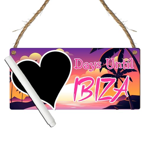 Days Until Ibiza Holiday Countdown Chalkboard Plaque – Vibrant Sunset Design – Countdown Sign for Ibiza Vacation – Ideal for Home Decor, Ibiza Party Prep, and Gift Ideas (With Pen)