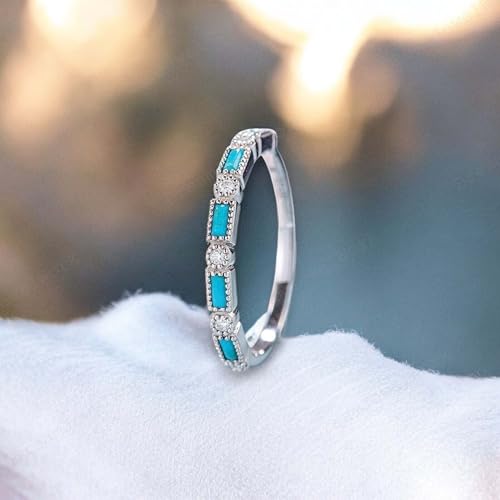 Turquoise Wedding Band 925 Sterling Silver Half Eternity Turquoise Ring Baguette Cut Turquoise Diamond Band Stacking Match Ring Valentine Day Gift For Her2