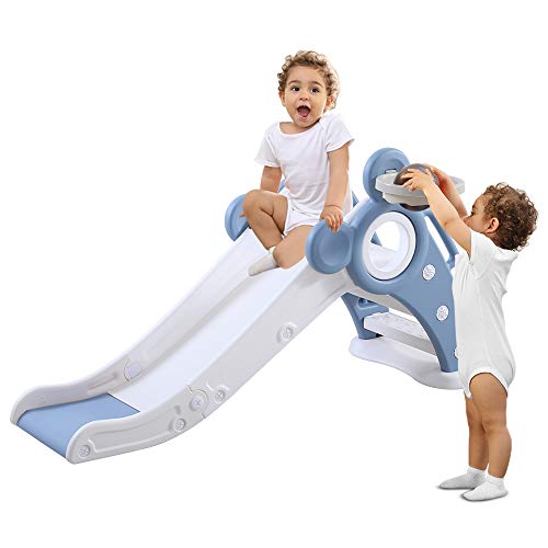 YOLEO Toboggan pour Enfants, Toboggan Amusant avec Panier de Basket, Jeu d'Extérieur et l'Intérieur pour pour bébé , Toboggan Maternelle, Stable, Sûr, Grand et Largeur 115 x66 x125cm(jusqu'à 25 kg)