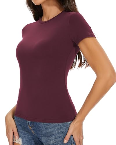 Image of Womens Basic Tees Summer Short Sleeve Shirts Slim Fit Tight T Shirt Going Out Tops Trendy 2026