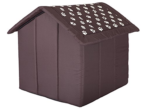 HobbyDog Hundehaus Hundehütte für mittelgroße Hunde - Katzenhaus, Katzenhöhle - mit herausnehmbarem Dach - Tierhaus für Katzen und Hunde für Drinnen/Indoor 60 x 55 x 60 cm [XL] Braun mit Pfoten