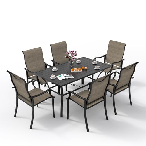 UDPATIO 7 PCS Patio Dining Set, 53" Large Metal Table with Umbrella