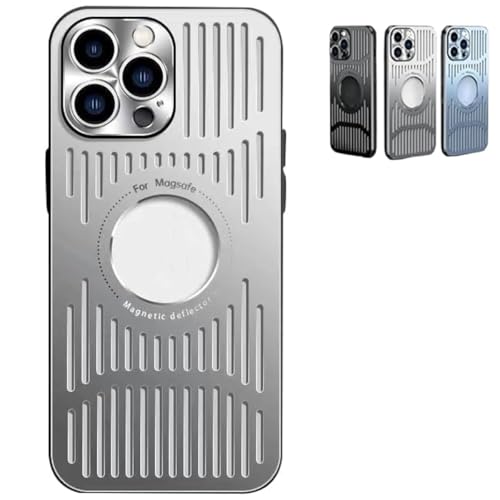 YSSCYA Curranet Metal Heat Dissipation Breathable Case for iPhone,The Metal Hollowed-Out Cooling Case is Suitable for iPhone (14plus,Silver)