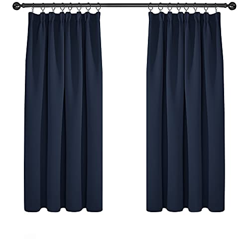 Deconovo Nursery Curtains Black Out Thermal Insulated Pencil Pleat Blackout Curtains for Bedroom, Navy Blue, 66 x 63 Inch, 2 Panels