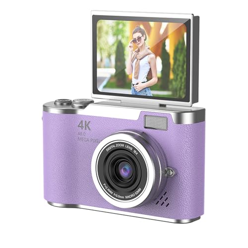 Digital Camera, 1080P HD 48MP Digital Point & Shoot Camera with 2.4 Inch HD Flip Screen, Built in LED Fill Light, 8X Digital Zoom, for Teens Students (Violet) by VBESTLIFE - Used condition - US$26.59