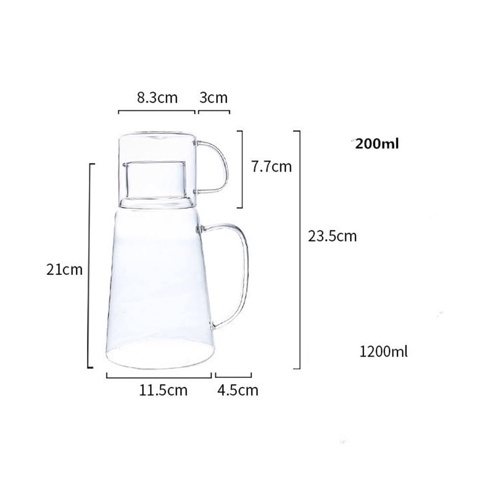 Wasserkaraffe 1200 ml Wasserkrug aus Glas mit Becherdeckel, Wasserkaraffe und Griff, Krug for heiße/kalte Getränke, gut for selbstgemachten Saft, Eistee Eistee Krug